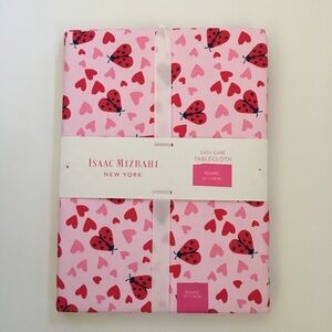 NEW 70” Round Pink Tablecloth Ladybugs Valentine Hearts Theme | Isaac Mizrahi